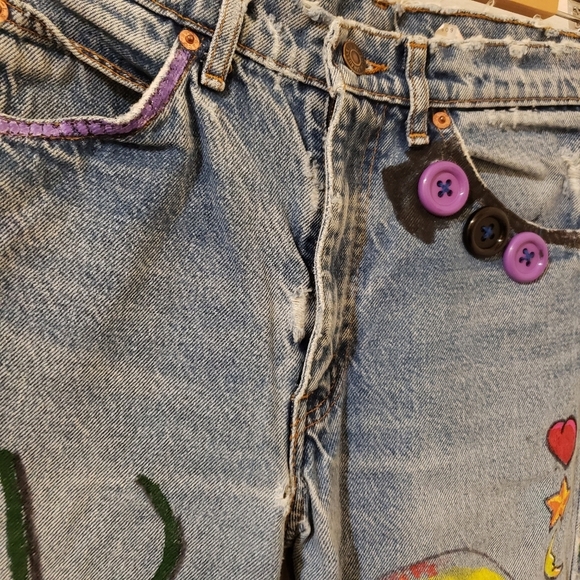 Levi's 505 hand painted size 29×30 ORANGE tab 90s Little e - Picture 4 of 14